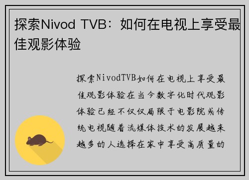 探索Nivod TVB：如何在电视上享受最佳观影体验